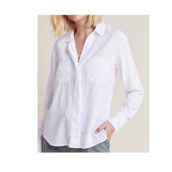 Cloth & Stone Lyocell Split Back Button Down Shirt White Oversized Womens Small - Picture 9 of 9